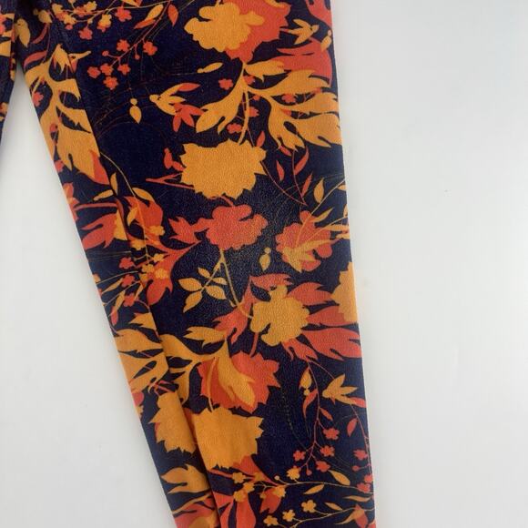 Lularoe Leggings Women One Size OS 2-10 Navy Blue Orange Floral Stretchy Comfort - Picture 6 of 10